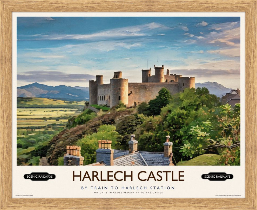 Vintage travel poster- Harlech Castle, Gwynedd - Scenic Railways