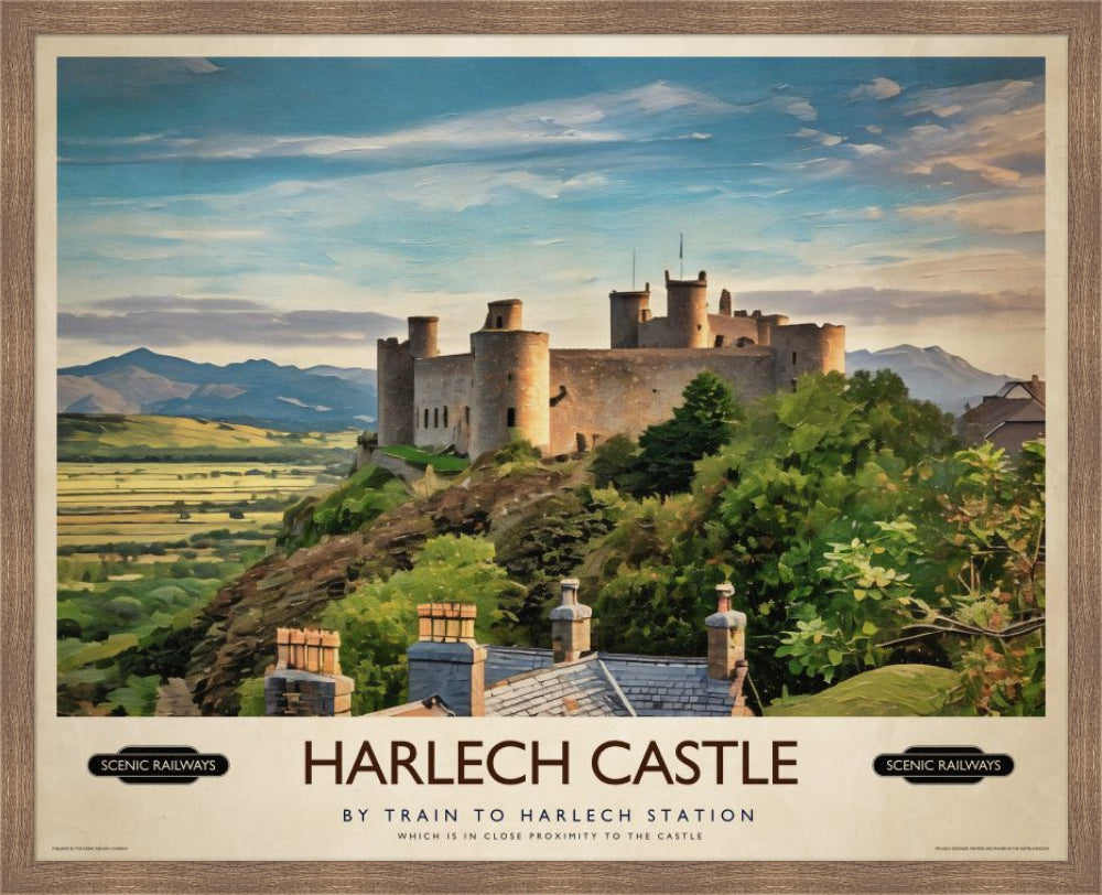 Vintage travel poster- Harlech Castle, Gwynedd - Scenic Railways