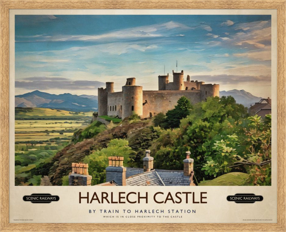 Vintage travel poster- Harlech Castle, Gwynedd - Scenic Railways