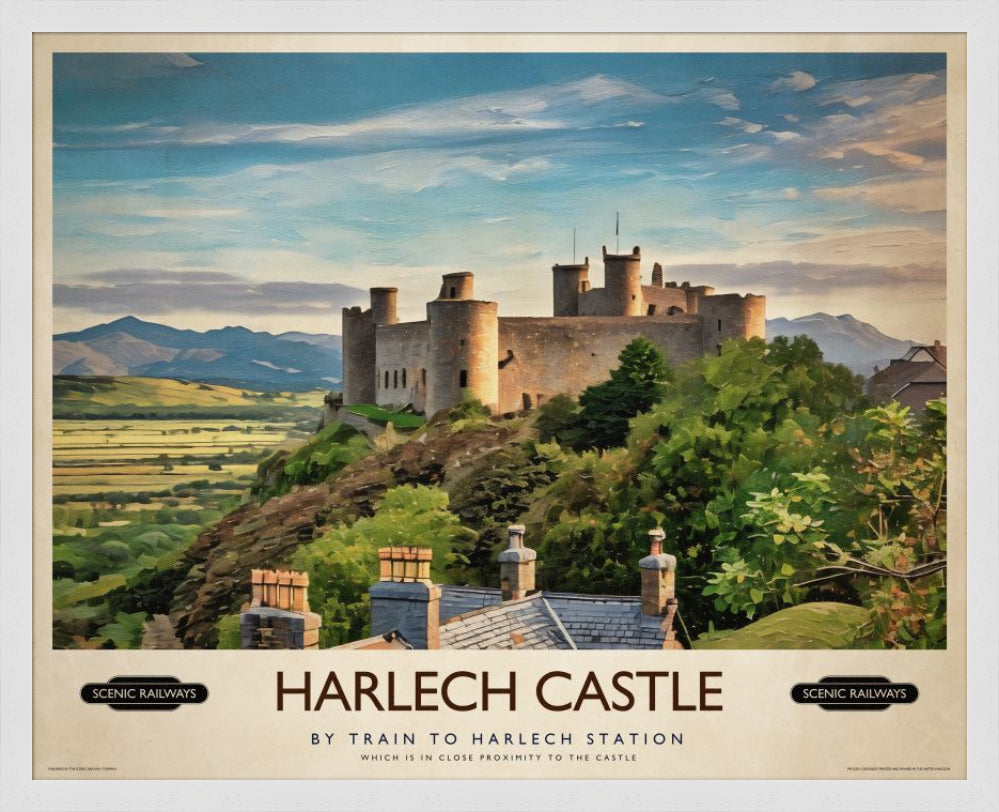 Vintage travel poster- Harlech Castle, Gwynedd - Scenic Railways