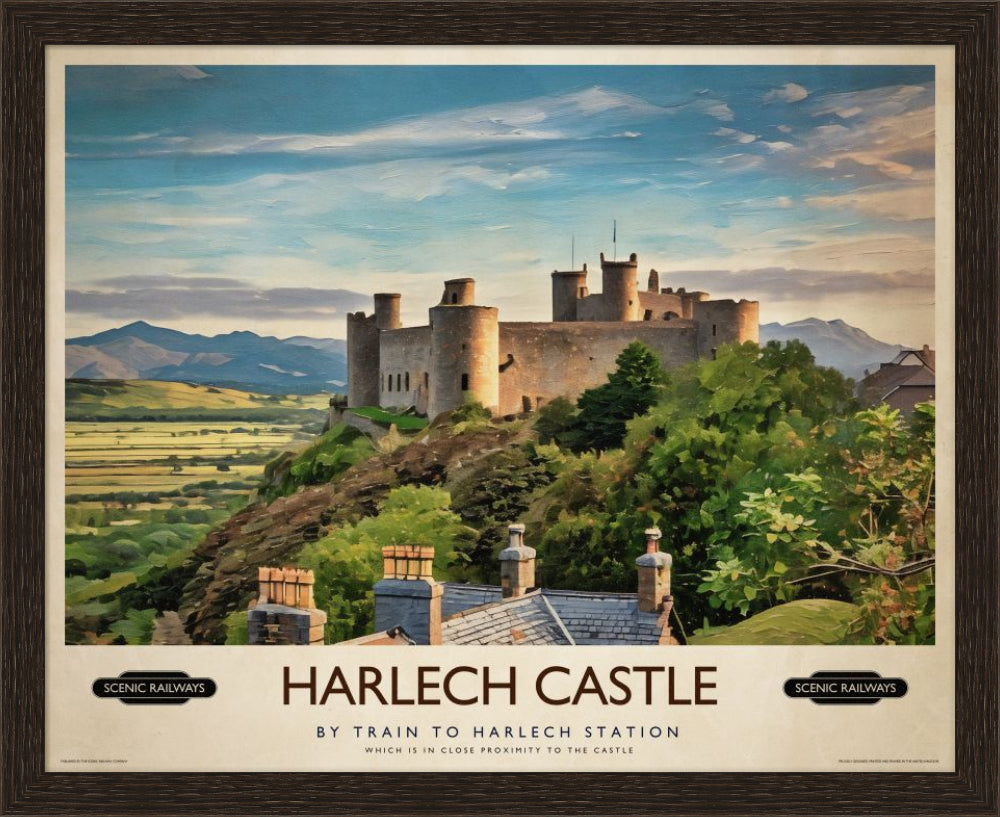 Vintage travel poster- Harlech Castle, Gwynedd - Scenic Railways