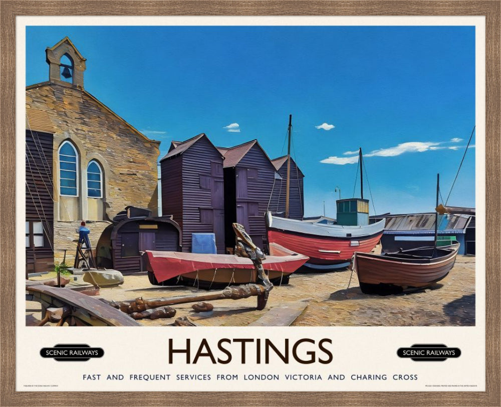 Vintage travel poster- Hastings, East Sussex - Scenic Railways