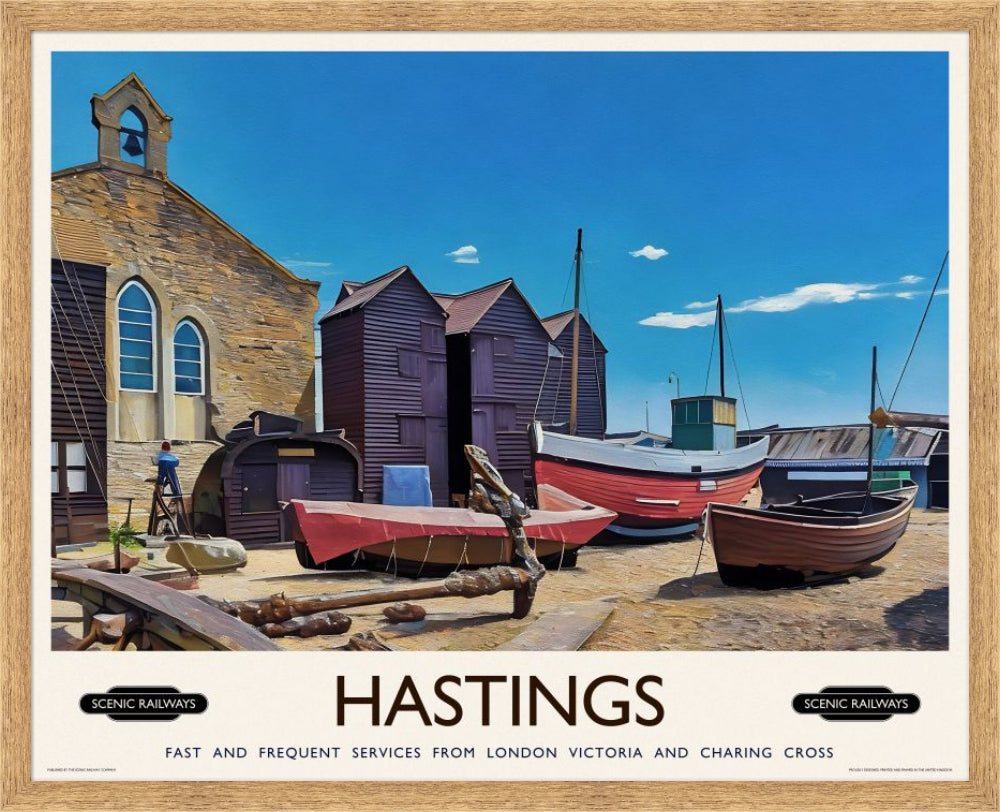 Vintage travel poster- Hastings, East Sussex - Scenic Railways