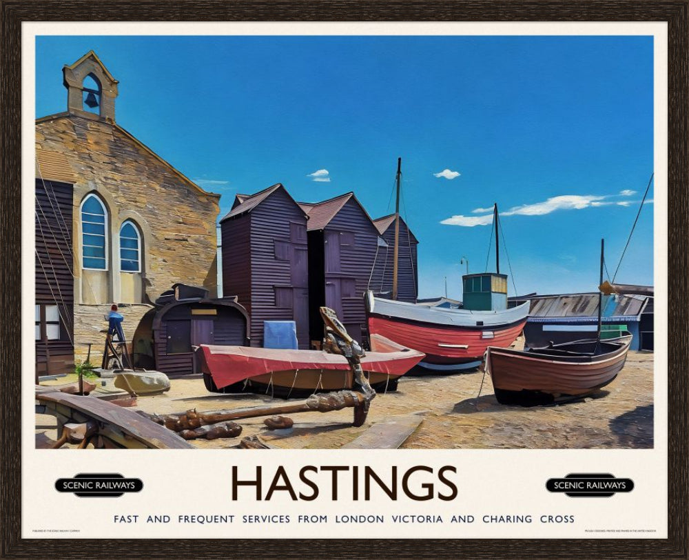 Vintage travel poster- Hastings, East Sussex - Scenic Railways