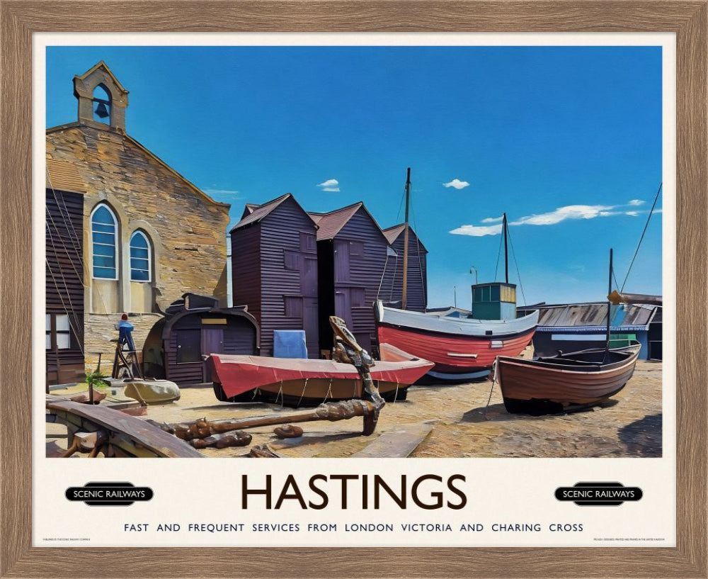 Vintage travel poster- Hastings, East Sussex - Scenic Railways