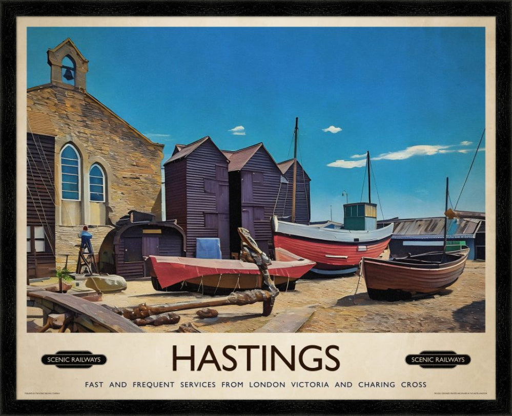 Vintage travel poster- Hastings, East Sussex - Scenic Railways