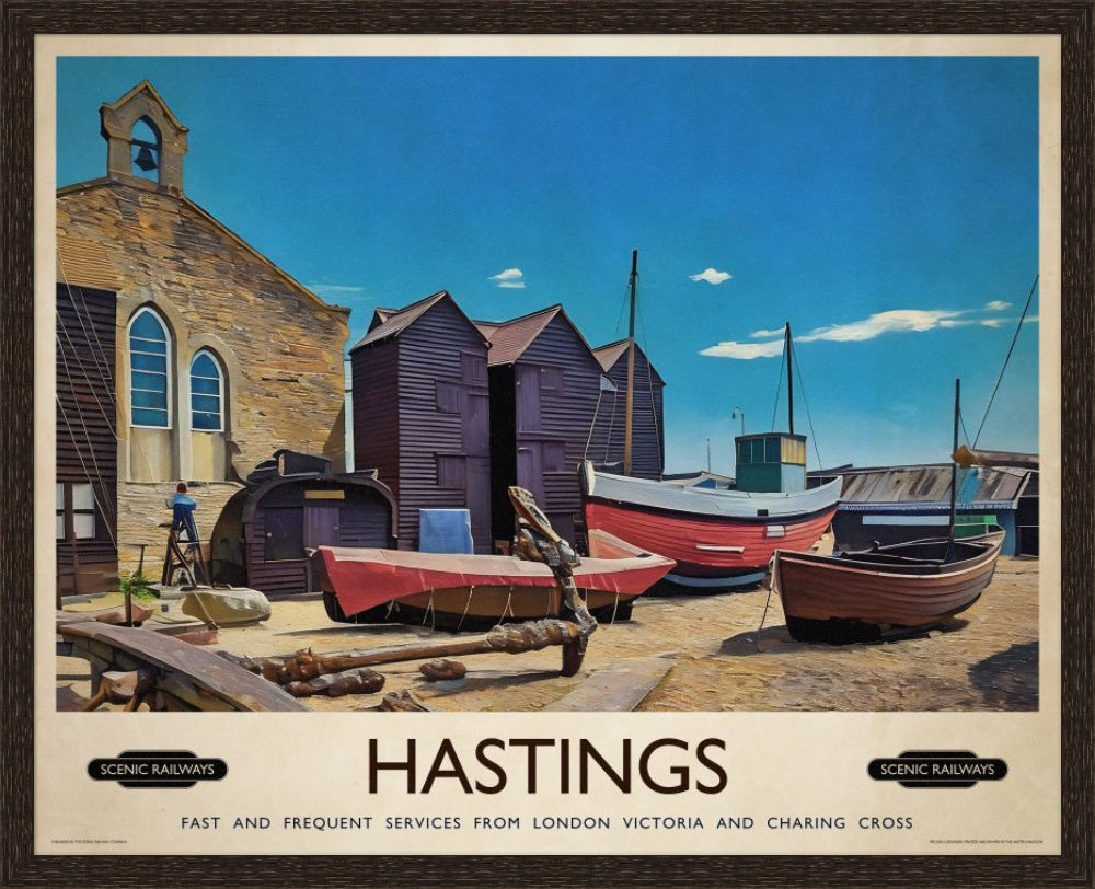 Vintage travel poster- Hastings, East Sussex - Scenic Railways