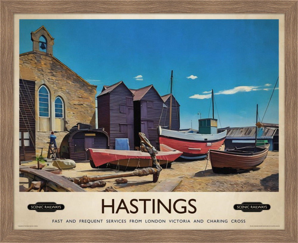 Vintage travel poster- Hastings, East Sussex - Scenic Railways