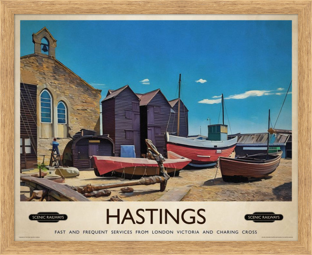 Vintage travel poster- Hastings, East Sussex - Scenic Railways