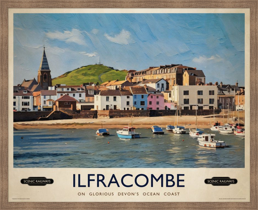 Vintage travel poster- Ilfracombe, Devon - Scenic Railways