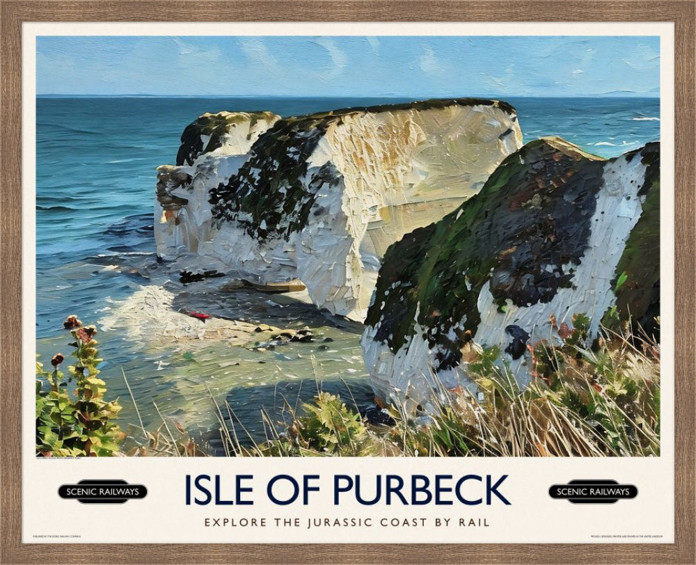 Vintage travel poster- Isle of Purbeck, Old Harry Rocks - Scenic Railways