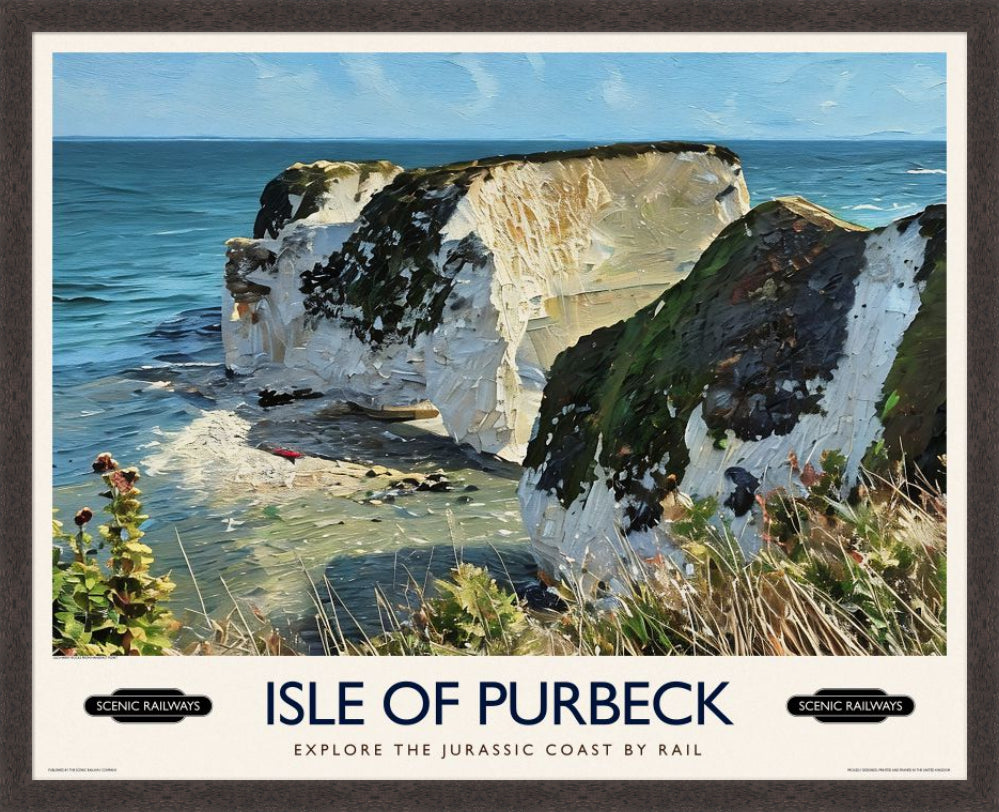 Vintage travel poster- Isle of Purbeck, Old Harry Rocks - Scenic Railways