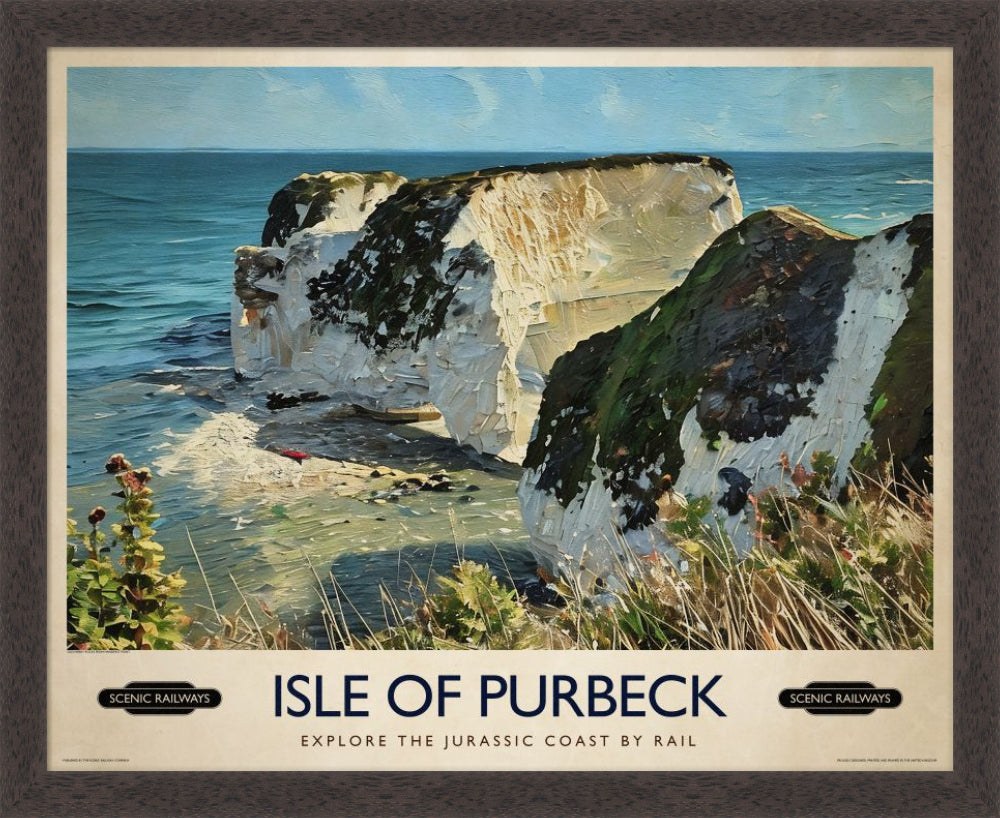 Vintage travel poster- Isle of Purbeck, Old Harry Rocks - Scenic Railways
