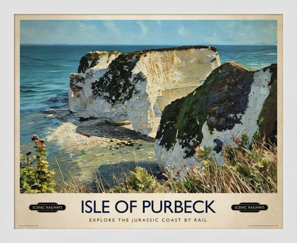 Vintage travel poster- Isle of Purbeck, Old Harry Rocks - Scenic Railways