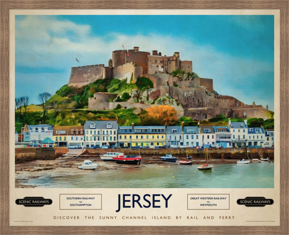 Vintage travel poster- Jersey, The Channel Islands - Scenic Railways