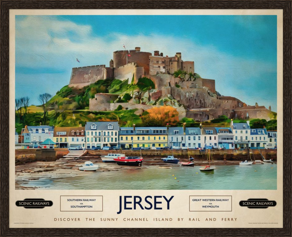 Vintage travel poster- Jersey, The Channel Islands - Scenic Railways