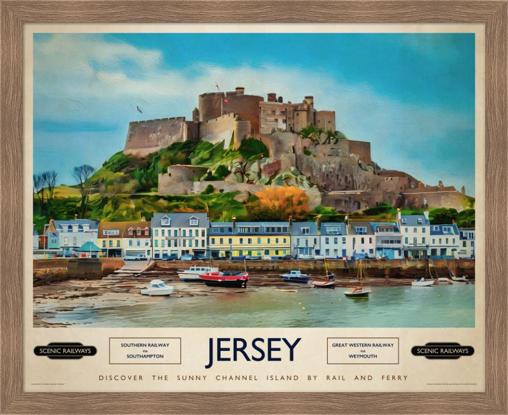 Vintage travel poster- Jersey, The Channel Islands - Scenic Railways