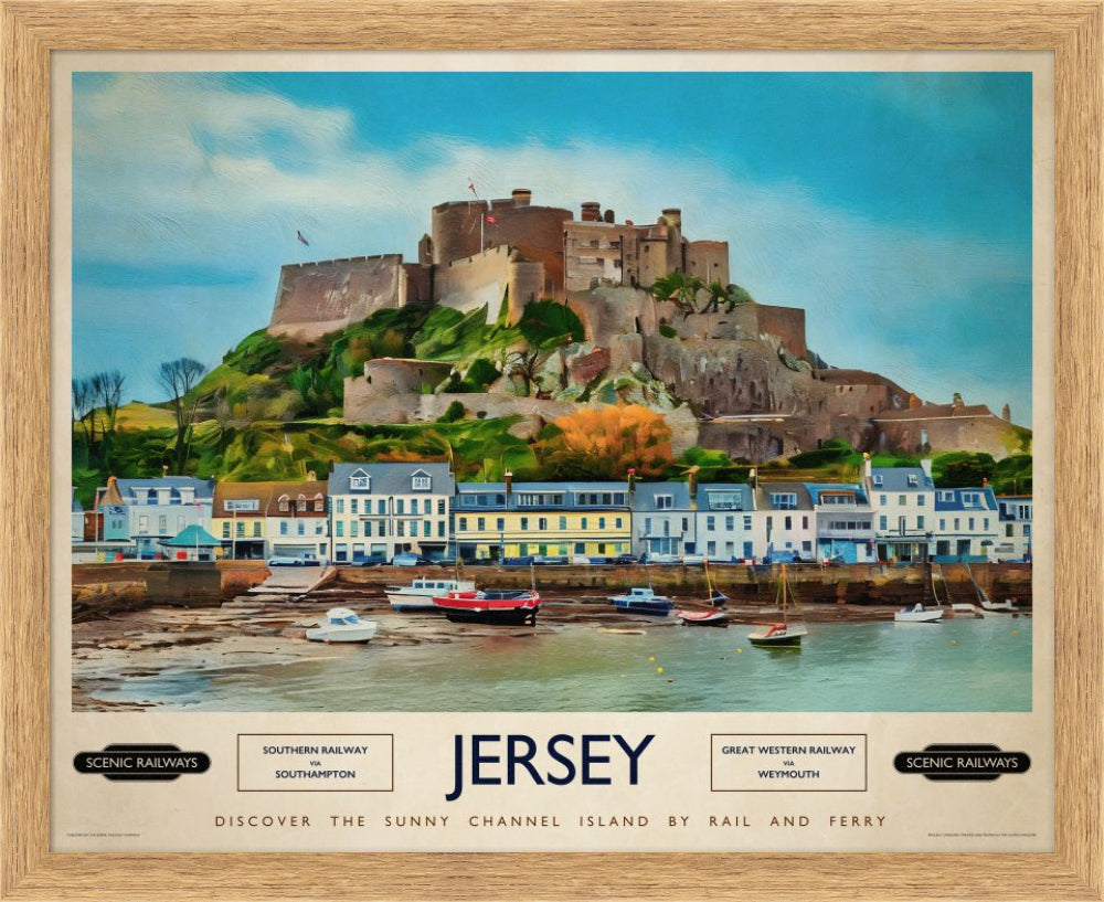 Vintage travel poster- Jersey, The Channel Islands - Scenic Railways