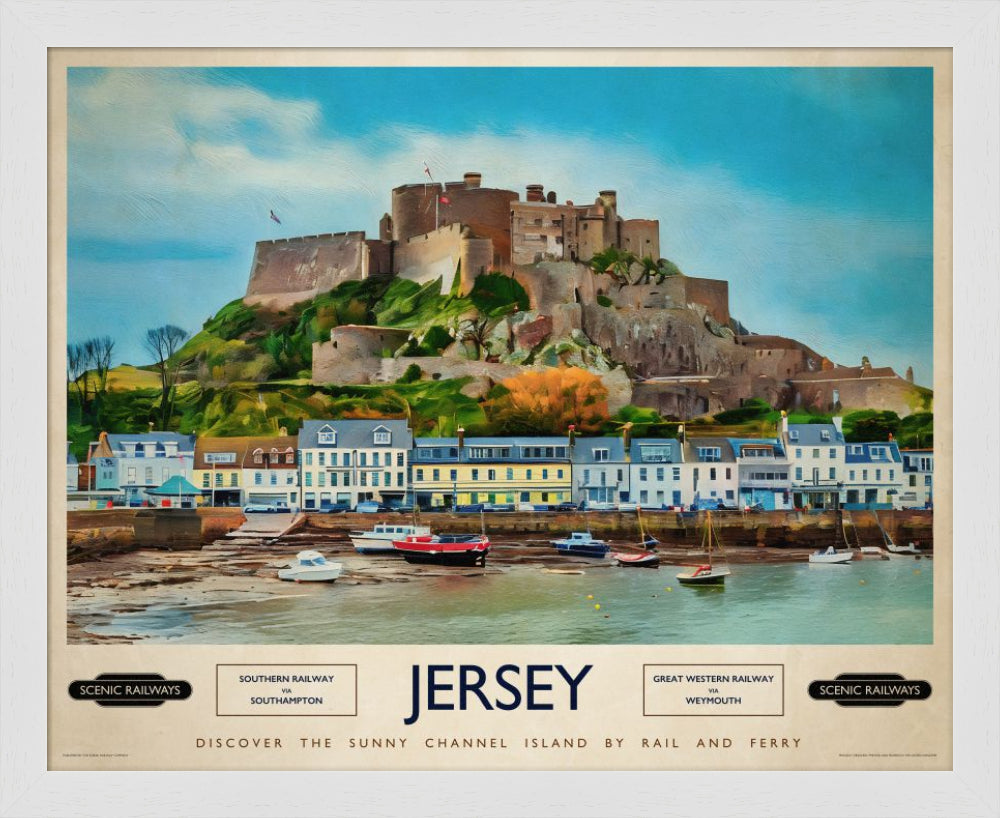 Vintage travel poster- Jersey, The Channel Islands - Scenic Railways