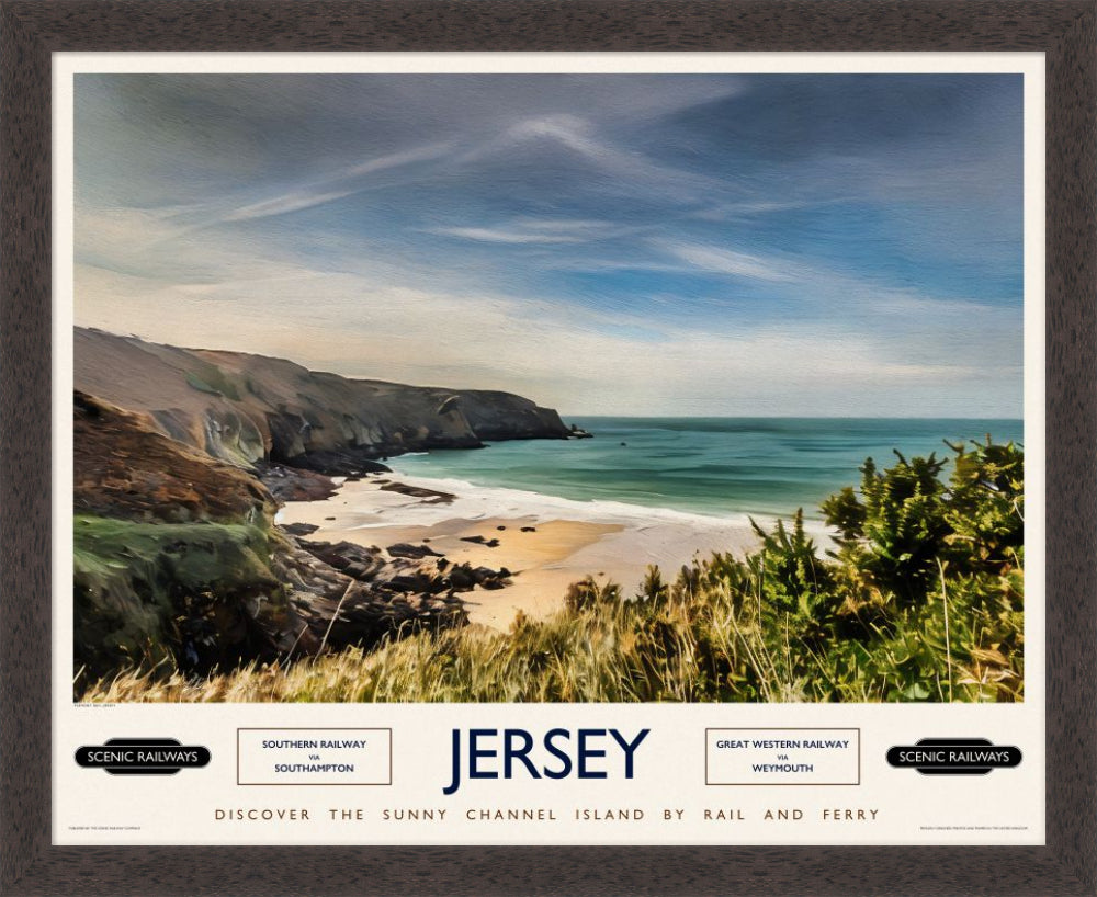 Vintage travel poster- Jersey, Plemont Bay - Scenic Railways