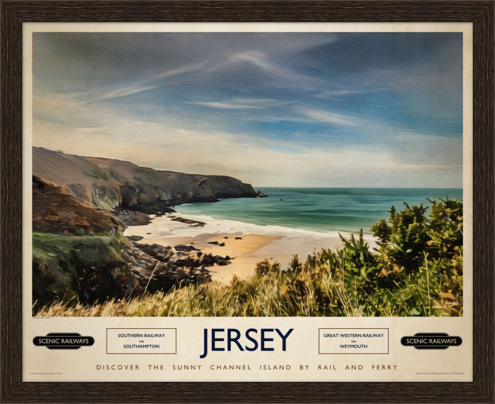 Vintage travel poster- Jersey, Plemont Bay - Scenic Railways