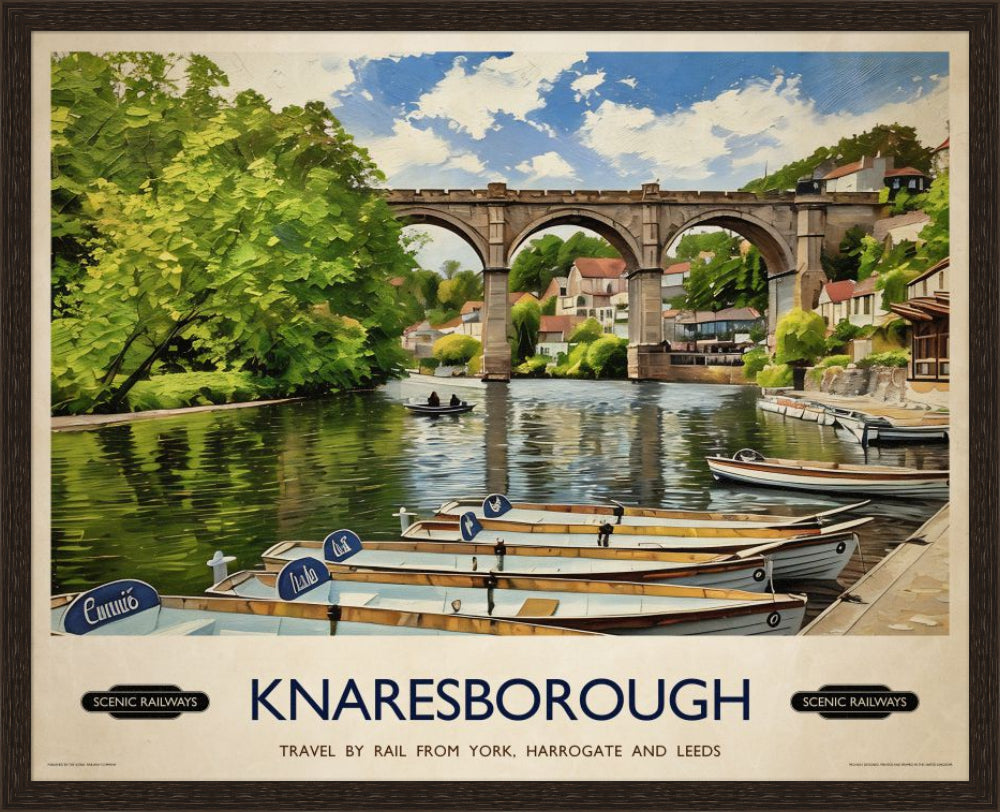 Vintage travel poster- Knaresborough, Yorkshire - Scenic Railways