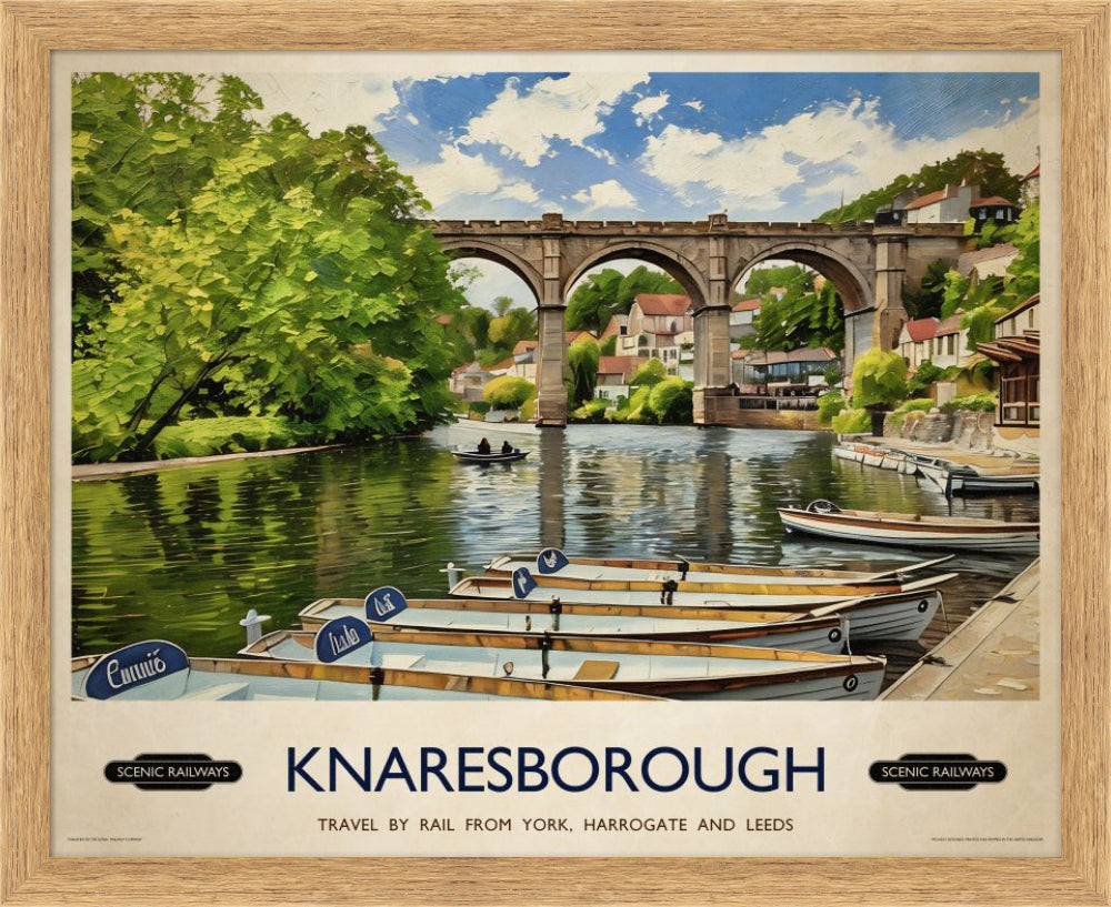 Vintage travel poster- Knaresborough, Yorkshire - Scenic Railways