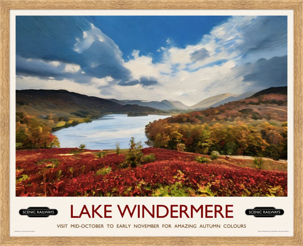Vintage travel poster- Lake Windermere, Cumbria - Scenic Railways