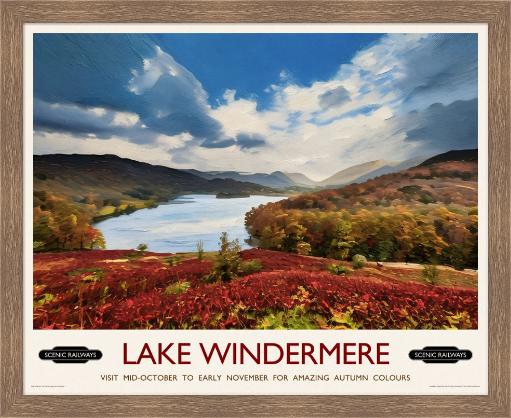Vintage travel poster- Lake Windermere, Cumbria - Scenic Railways