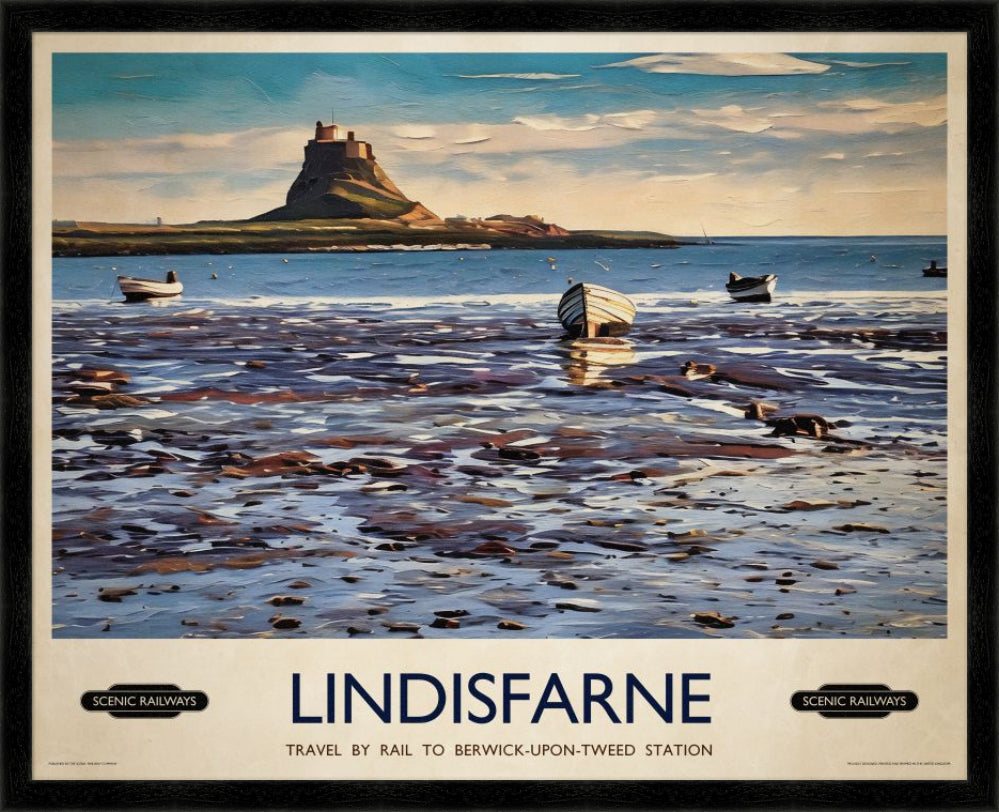 Vintage travel poster- Lindisfarne, Northumberland - Scenic Railways