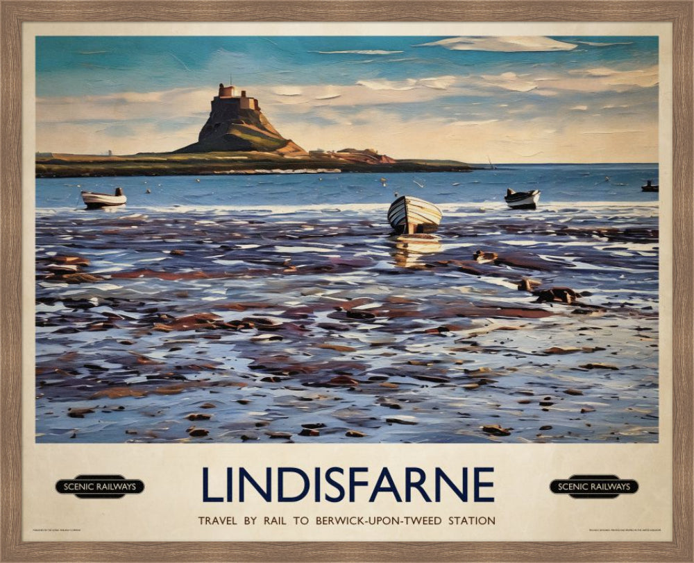 Vintage travel poster- Lindisfarne, Northumberland - Scenic Railways