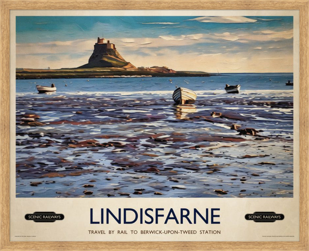 Vintage travel poster- Lindisfarne, Northumberland - Scenic Railways