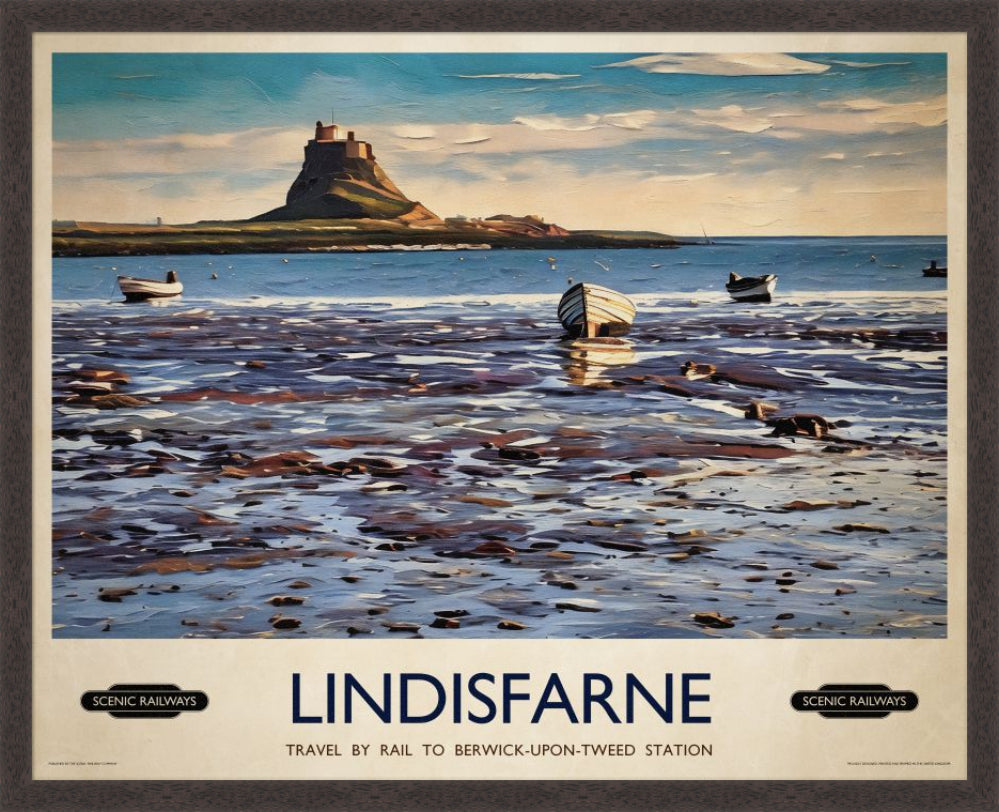 Vintage travel poster- Lindisfarne, Northumberland - Scenic Railways