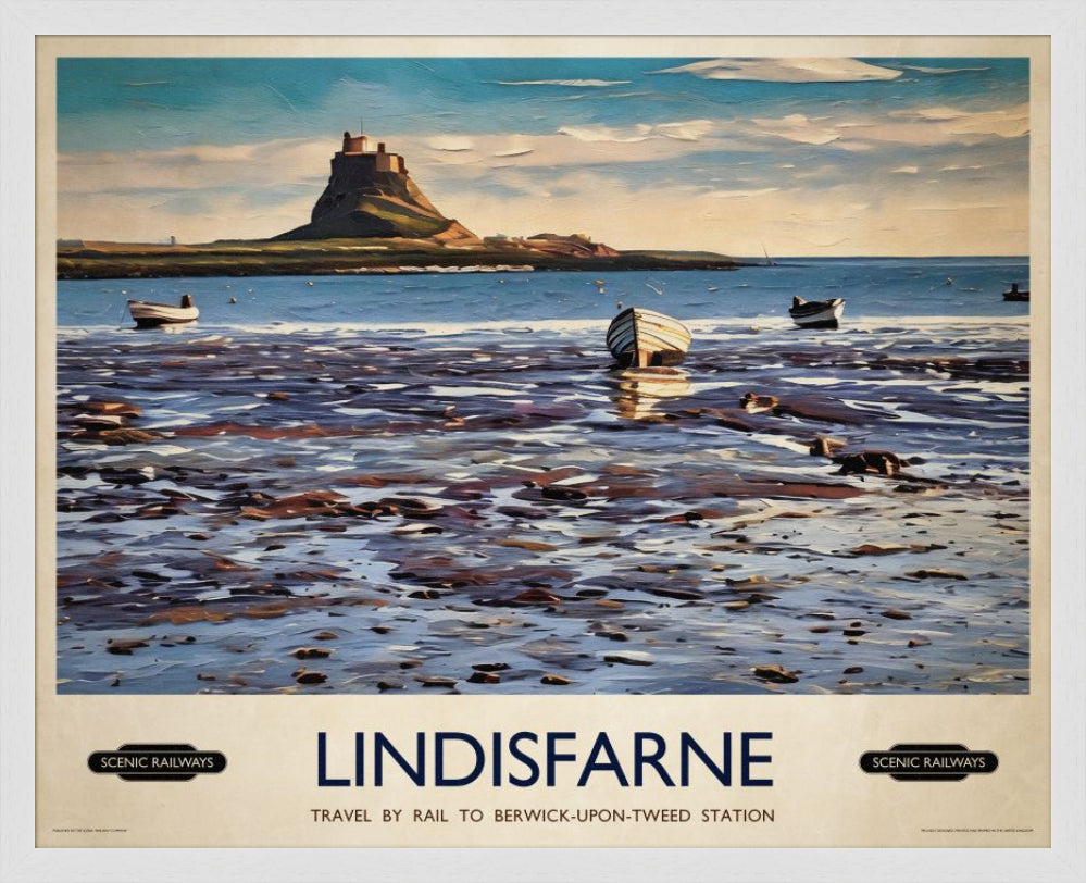 Vintage travel poster- Lindisfarne, Northumberland - Scenic Railways
