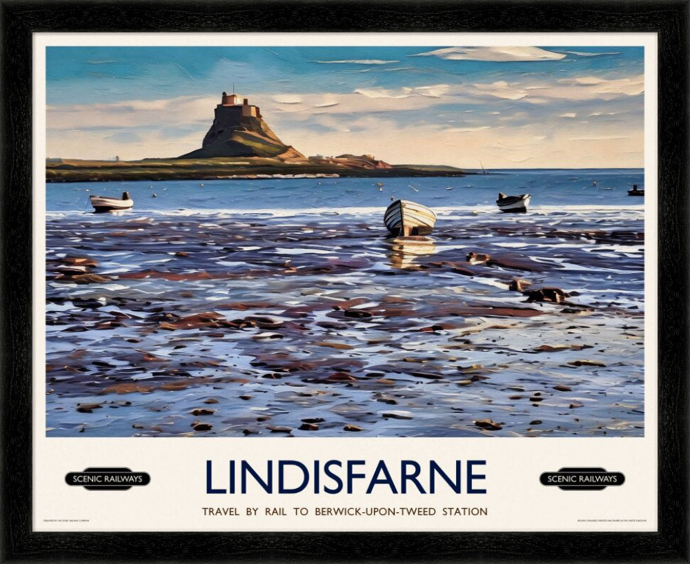 Vintage travel poster- Lindisfarne, Northumberland - Scenic Railways