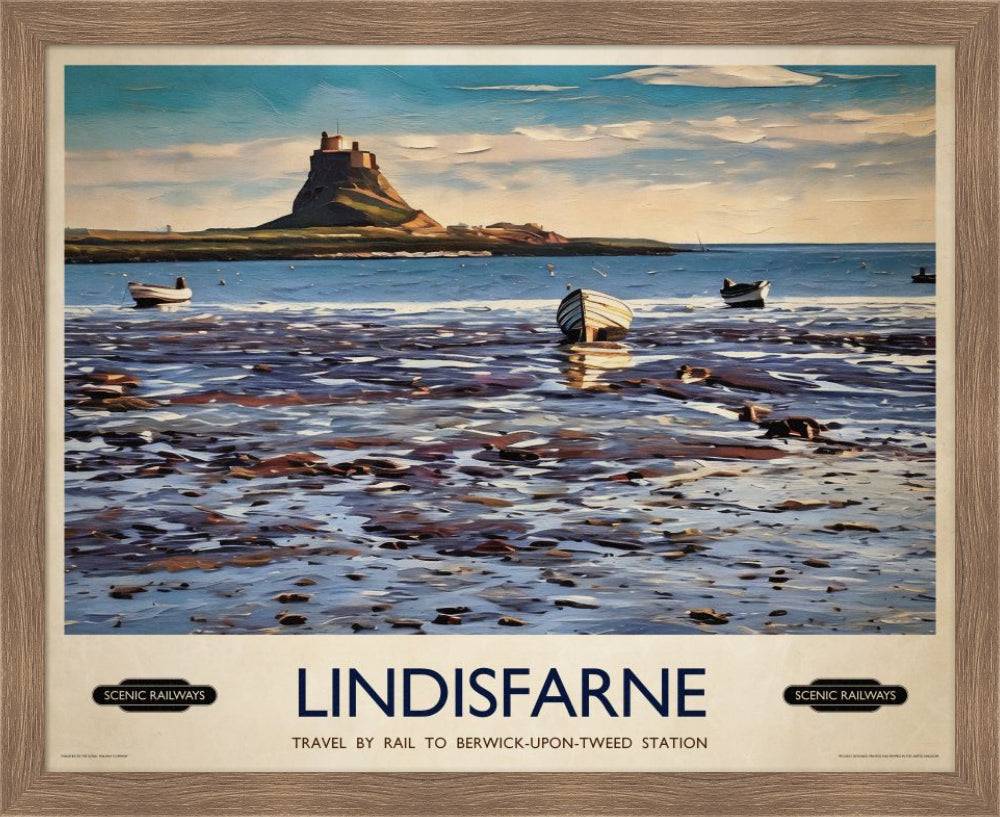 Vintage travel poster- Lindisfarne, Northumberland - Scenic Railways