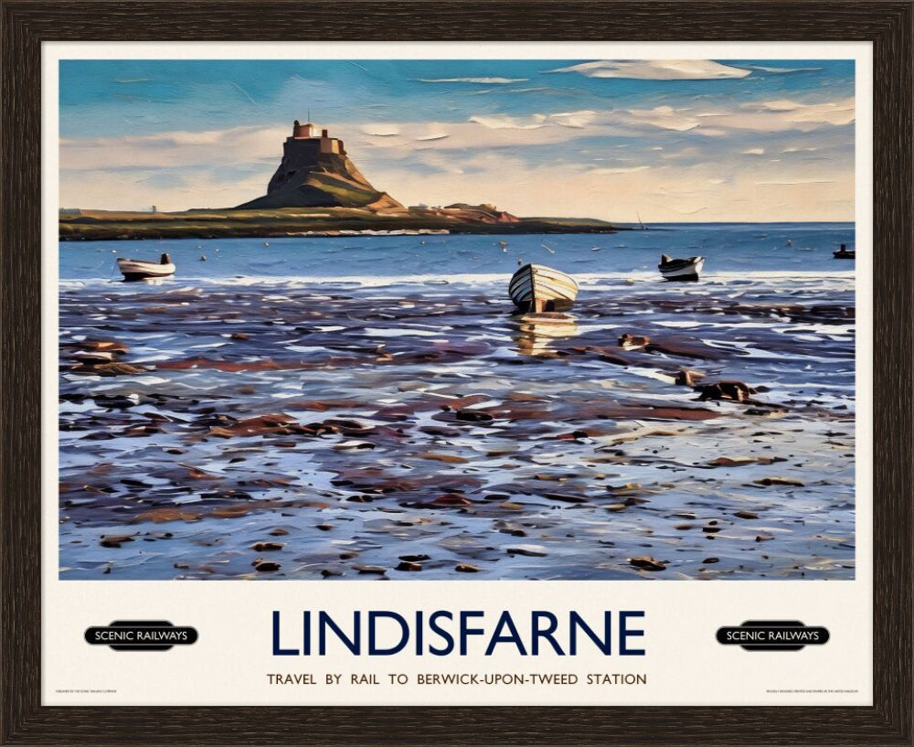 Vintage travel poster- Lindisfarne, Northumberland - Scenic Railways