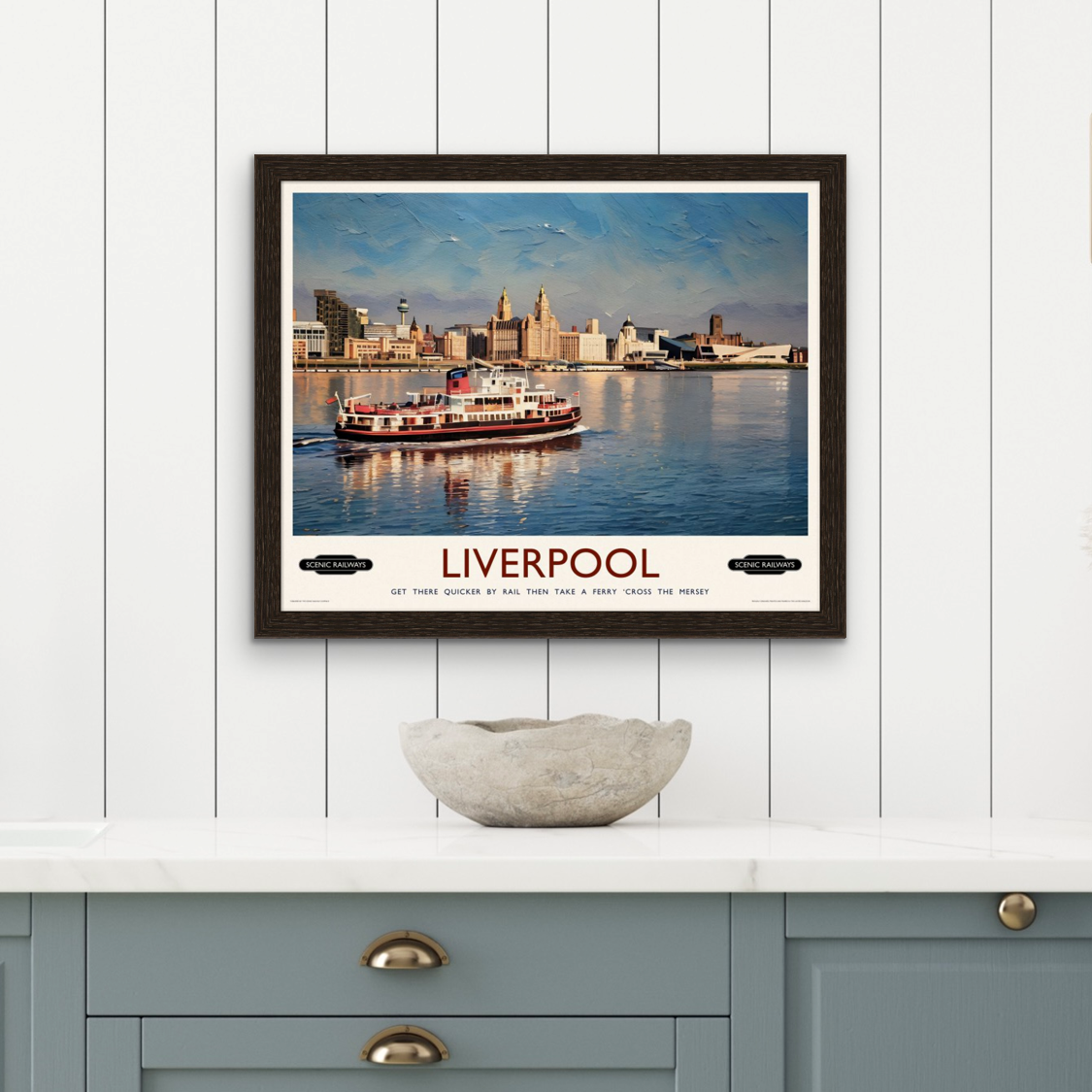 Vintage travel poster- Liverpool, The Mersey Ferry - Scenic Railways