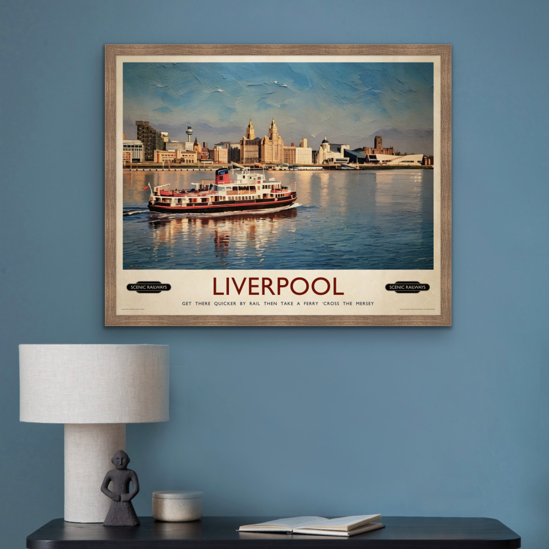Vintage travel poster- Liverpool, The Mersey Ferry - Scenic Railways