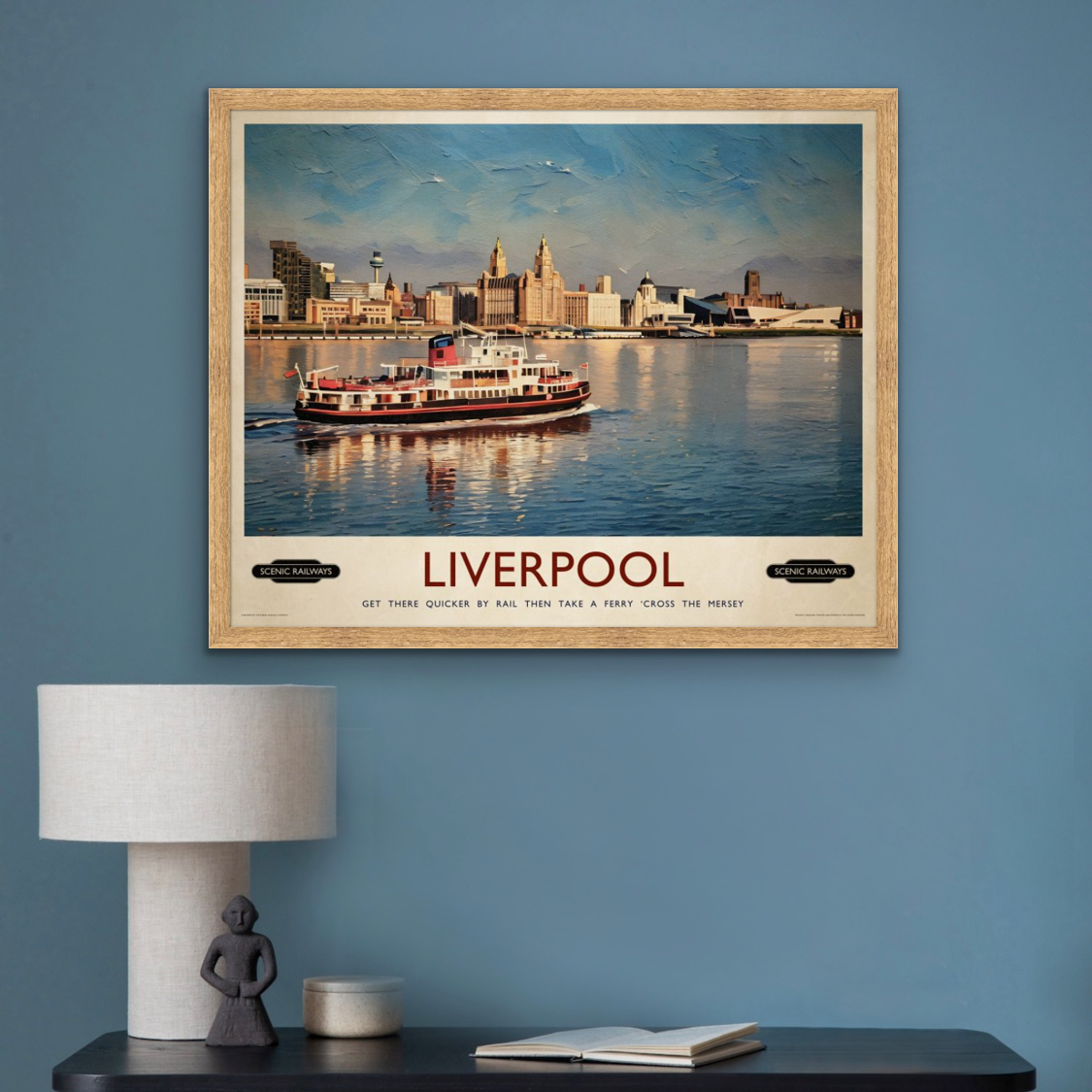 Vintage travel poster- Liverpool, The Mersey Ferry - Scenic Railways
