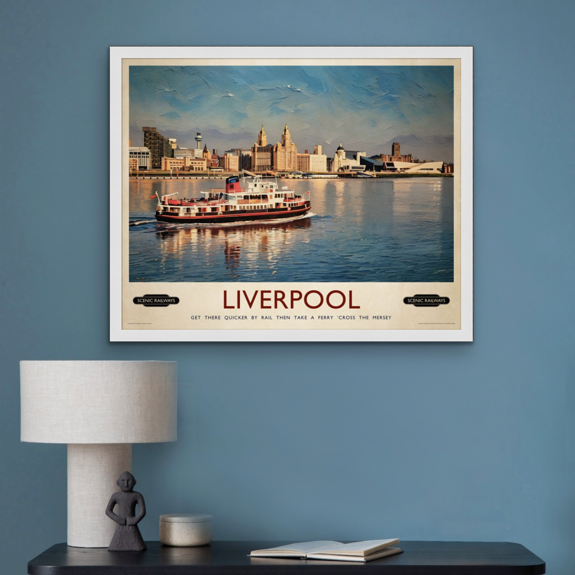 Vintage travel poster- Liverpool, The Mersey Ferry - Scenic Railways