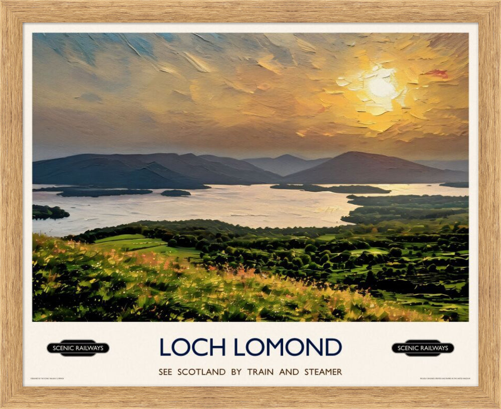 Vintage travel poster- Loch Lomond, Scotland - Scenic Railways