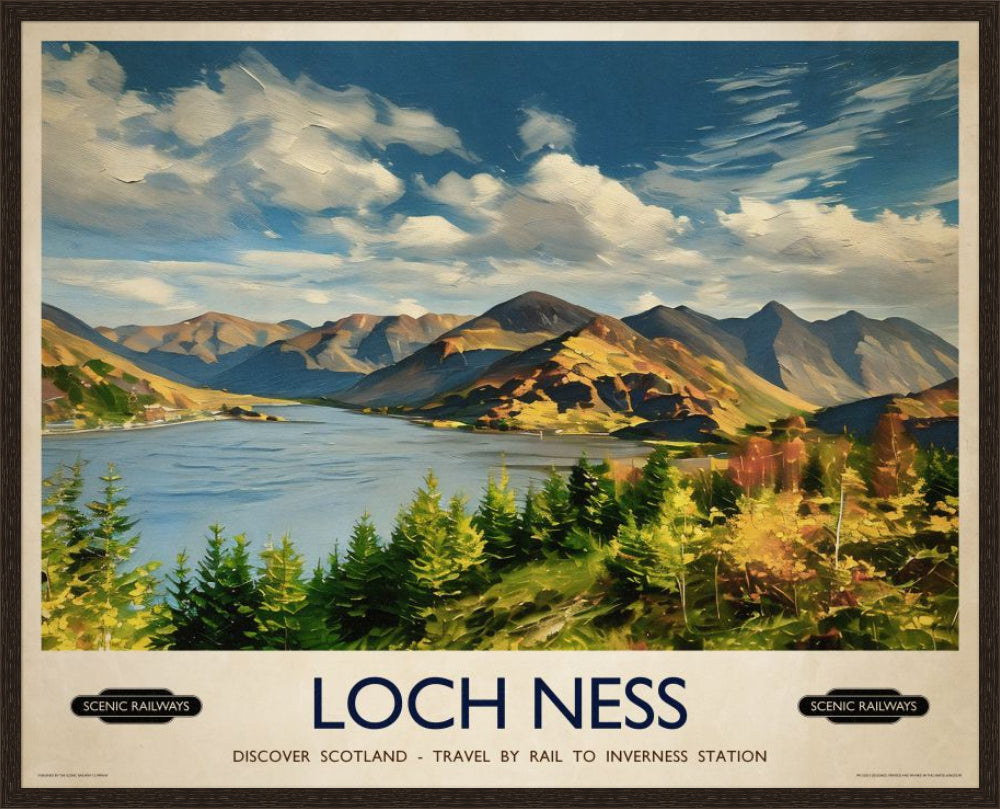 Vintage travel poster- Loch Ness, Scottish Highlands - Scenic Railways