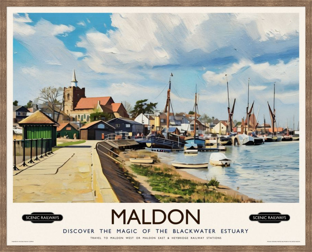 Vintage travel poster- Maldon, Essex - Scenic Railways