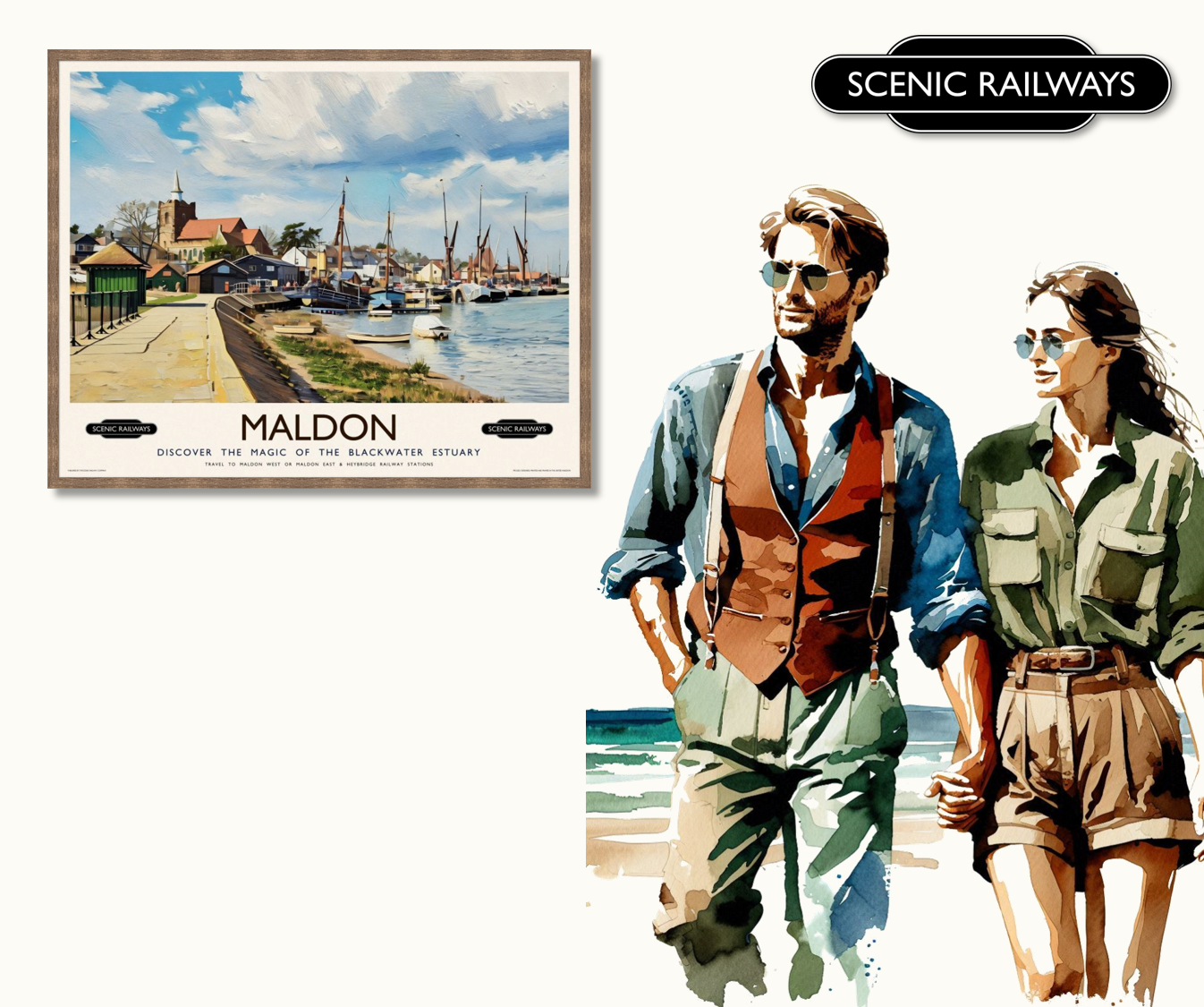 Vintage travel poster- Maldon, Essex - Scenic Railways