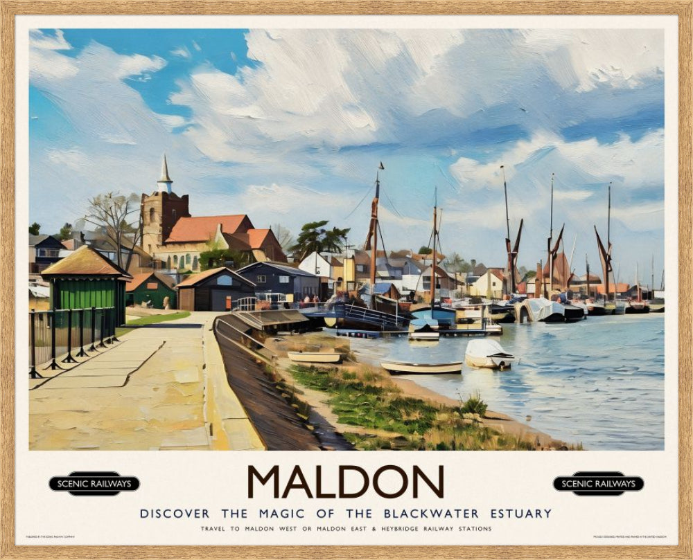 Vintage travel poster- Maldon, Essex - Scenic Railways