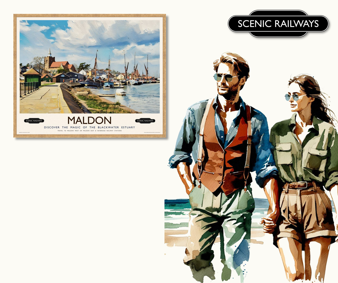 Vintage travel poster- Maldon, Essex - Scenic Railways