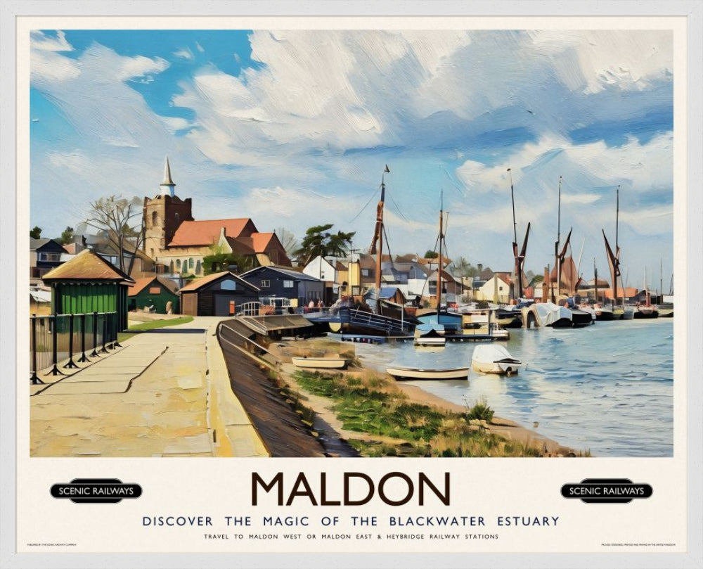 Vintage travel poster- Maldon, Essex - Scenic Railways