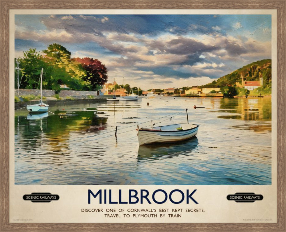 Vintage travel poster- Millbrook, Cornwall - Scenic Railways