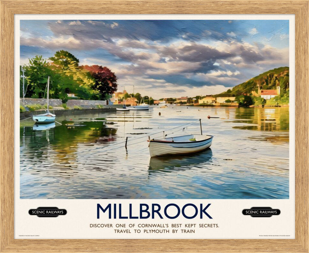 Vintage travel poster- Millbrook, Cornwall - Scenic Railways